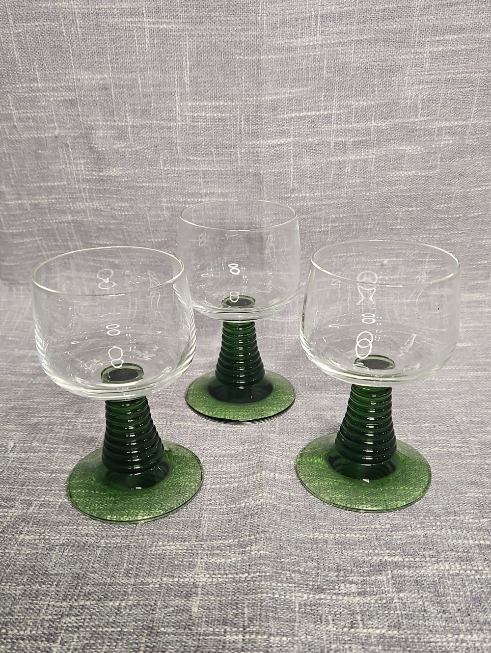 Vintage Mid-Century Roemer Green Beehive Stem Wine Glasses - Set of 3